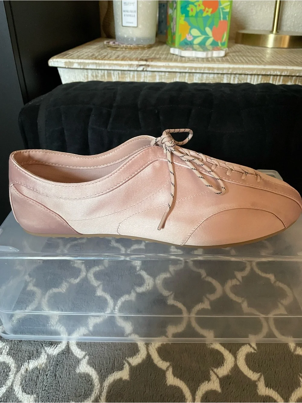 Zara Blush Pink Lace-Up Satin Sneakers